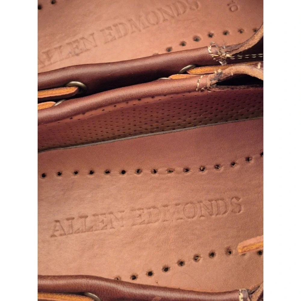 Allen Edmonds Force 10 Tan Brown Leather Boat Shoes Mens Casual Loafers Sz 9 D